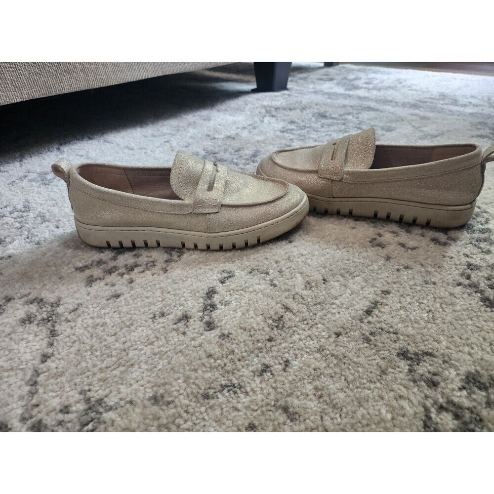 Anne Klein Livvey Tan Beige Leather Loafers Women’s 9M Sparkly Glitter - Picture 1 of 10